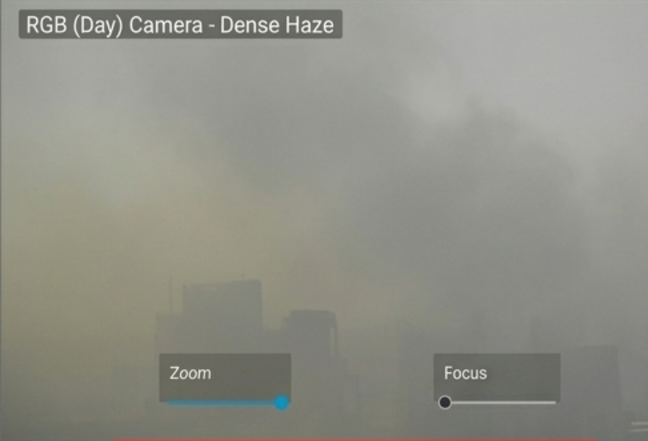 RGB vs SWIR comparison — same scene in haze showing visible channel degradation vs SWIR clarity